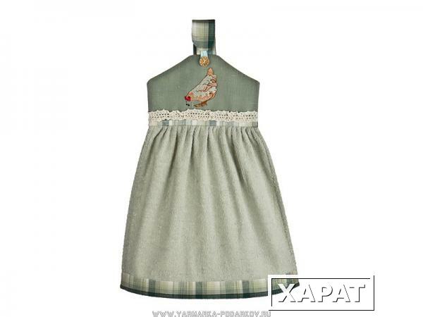 Фото Полотенце-платье для рук петушок-пастэль махра/лён,100 проц. х/б,фисташка