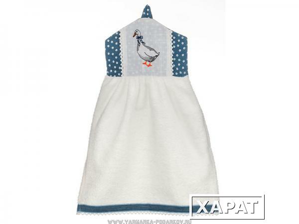 Фото Полотенце-платье для рук гуси махра/джинса,х/б/п/э/50/50 проц.белое/синее