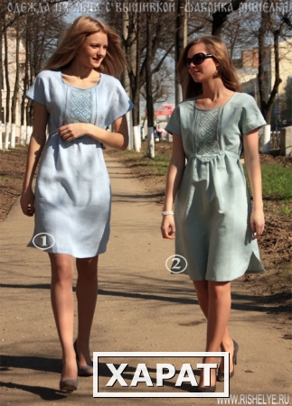Фото Льняное платье с ручной вышивкой, модель 93-12