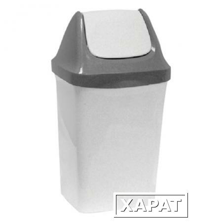 Фото Ведро-контейнер 15 л для мусора IDEA "Свинг", качающаяся крышка, 47х27х23 см, серый мрамор