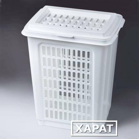 Фото Корзина для мусора и белья прямоугольная, пластиковая, 50 л, 56х45х36 см, белая