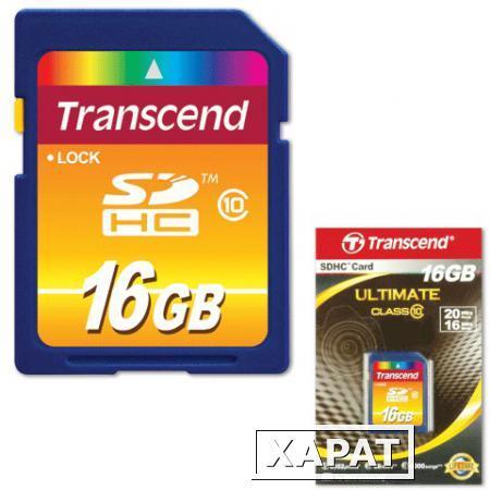 Фото Карта памяти SDHC, 16 Gb, TRANSCEND, скорость передачи данных 10 Мб/сек. (class 10)