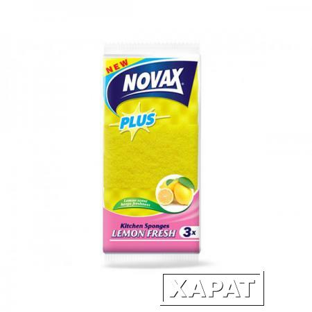 Фото Губки кухонные ароматизированные 3шт NV Plus (Материал: Пенополиуретан + фибра. Цвет: Жёлтый. Размер единицы: 95 x 63 x 37 мм) (0540NVP) (NOVAX)