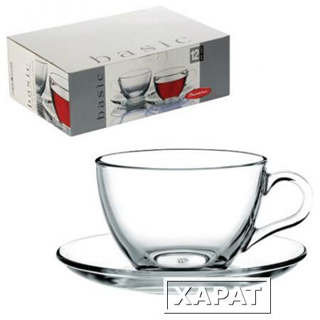 Фото Набор чайный PASABAHCE "Basic" на 6 персон (6 кружек 215 мл, 6 блюдец), стекло