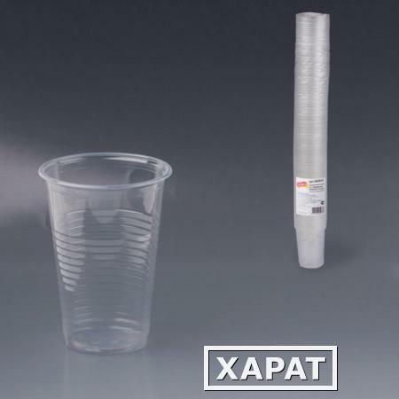 Фото Одноразовые стаканы ЛАЙМА Бюджет, комплект 100 шт., пластиковые, 0,2 л, прозрачные, ПП, холодное/горячее