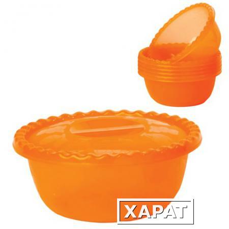 Фото Миска-салатник 3 л с крышкой, IDEA, высота 10,5 см, диаметр 25 см, + 6 салатников по 0,6 л, цвет оранжевый