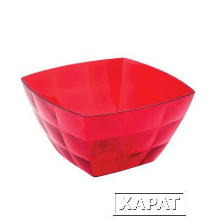 Фото Миска-салатник 0,75 л IDEA "Кристал Квадро", 8х13,5х13,5 см, цвет красный, прозрачный