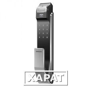 Фото Врезной биометрический дверной замок samsung на себя темный металлик shs-p718 xbk/en
