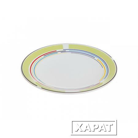 Фото Тарелка десертная керамическая, 199 мм, круглая, серия Самсун, оливковая полоска, PERFECTO LINEA (16-995302)