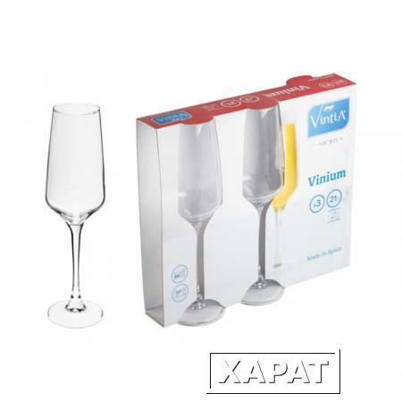 Фото Набор бокалов для шампанского, 3 шт., 210 мл, 210х60 мм, серия Vinium, VINTIA (V054340)