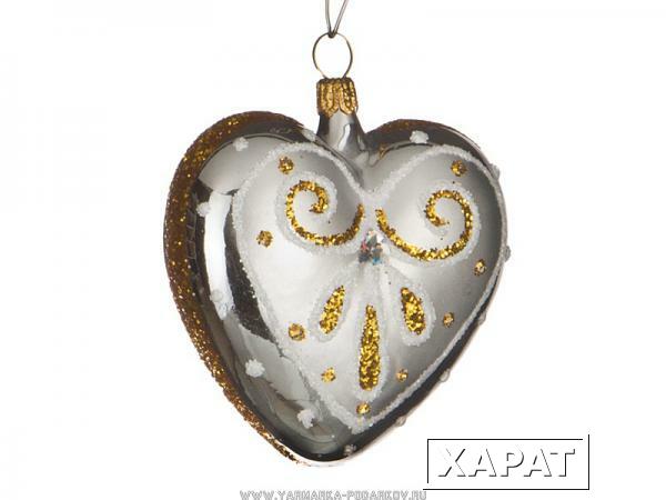 Фото Ёлочное украшение сердечко мотив высота 6,5 см.