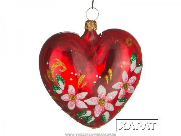 Фото Ёлочное украшение сердечко очарование высота 6,5 см.
