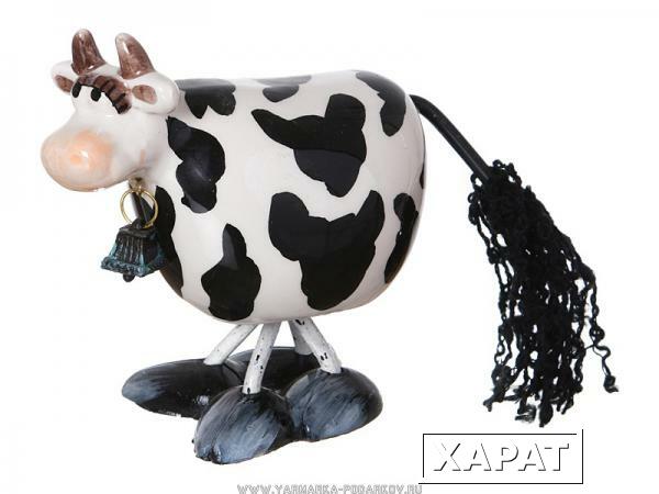 Фото Статуэтка с качающейся головой черно-белая корова 12х7х10,8 см,