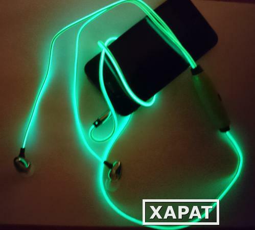 Фото Светящиеся наушники Earphone равномерного свечения EL Зеленые