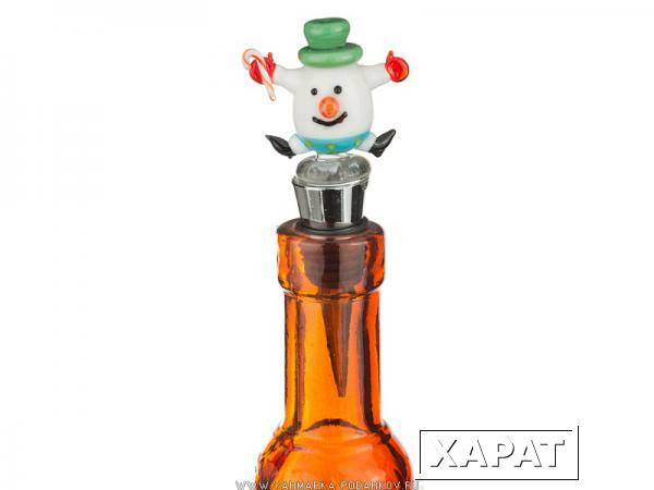 Фото Декоративная насадка на бутылку снеговик 2х4х11 см,