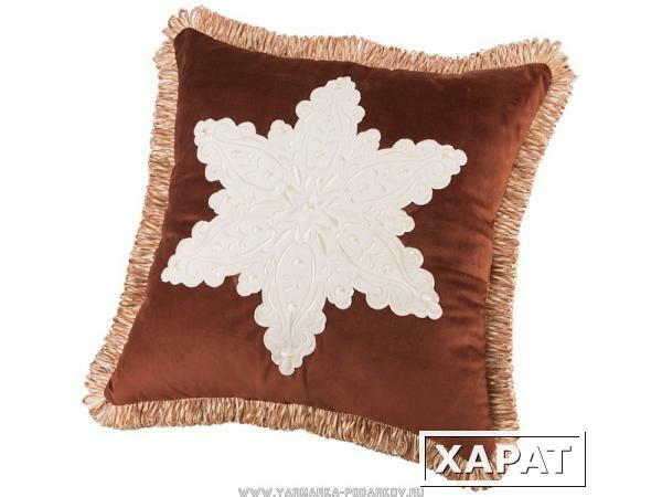Фото Подушка декоративная 46х46 см, снежинка п/э 100 проц, , коричневая