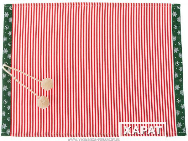 Фото Салфетка-плейсмет 34х47 см, новогодняя х/б 100 проц, ,красная полоска-снежинки