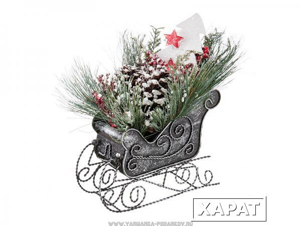 Фото Декоративное изделие новогодние сани с декором 20х28х25 см