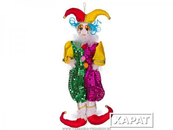 Фото Кукла клоун зелено-фиолетовый высота 55 см, без упаковки