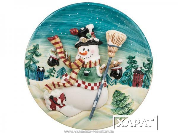 Фото Тарелка настенная декоративная снеговик диаметр 20,5 см,