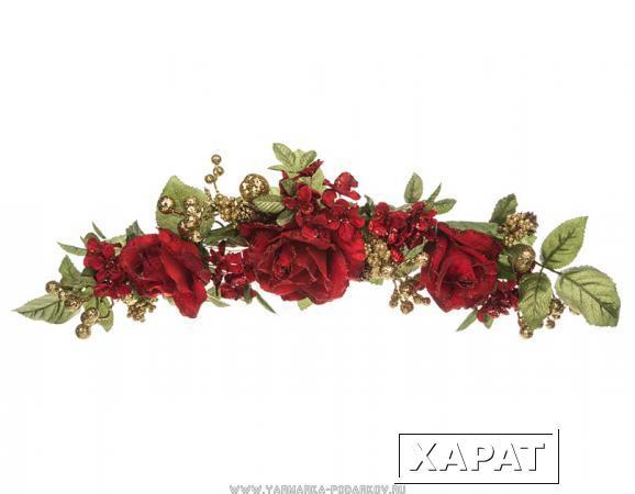 Фото Каминное украшение розы/гортензии/ягоды красный длина 50 см,