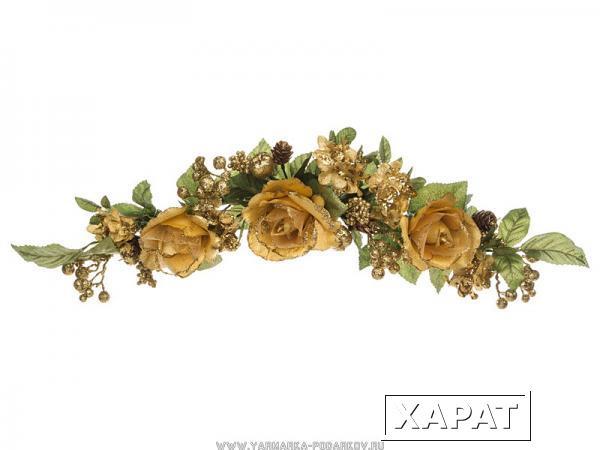Фото Каминное украшение розы/гортензии/ягоды золото длина 50 см,