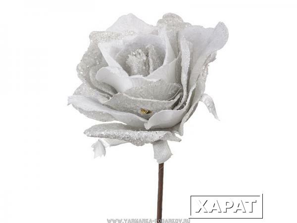 Фото Белая роза с глиттером высота 19 см,