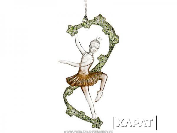 Фото Декоративное изделие балерина в золотом с глиттером с лентой 7х2 см, высота 13 см, (мал-24/кор 288ш