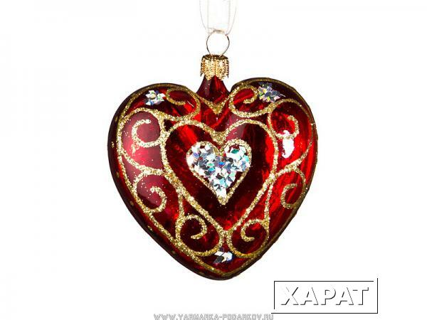 Фото Ёлочное украшение сердечко ажурное высота 8 см,
