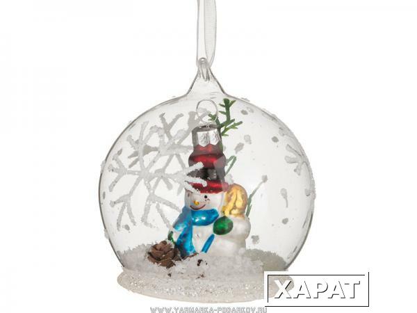Фото Декоративное изделие шар -композиция со снеговиком диаметр 8 см, высота 8 см,