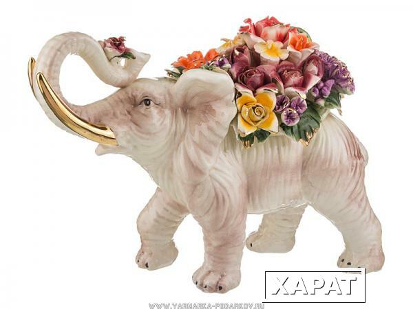 Фото Статуэтка слон с цветами длина 43 см, высота 32 см,