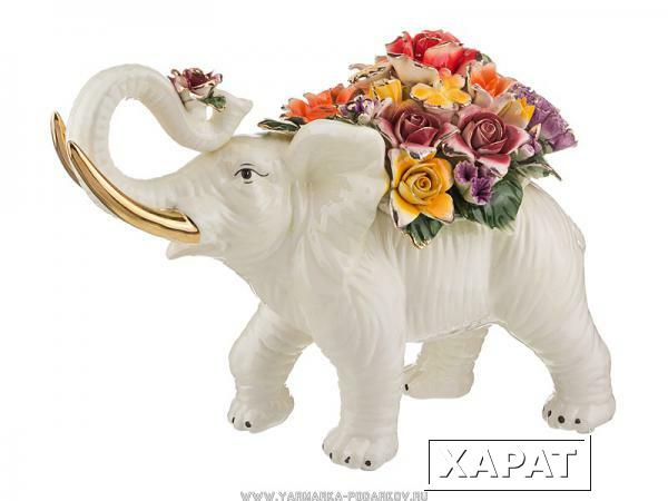 Фото Статуэтка слон с цветами высота 30 см,