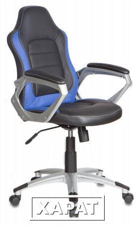 Фото Кресло руководителя БЮРОКРАТ CH-825S/BLACK+BL вставки синий сиденье черный искусственная кожа