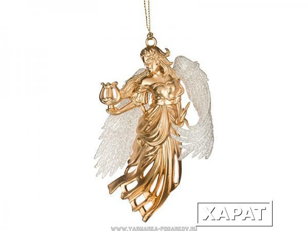 Фото Декоративное изделие золотой ангел с крыльями шампань 8х3 см, высота 12 см,