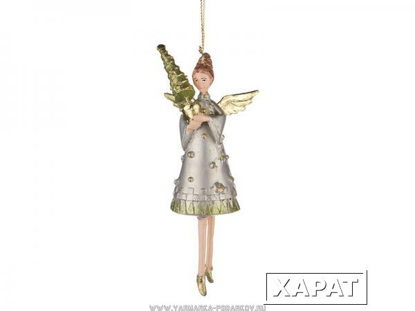 Фото Елочная игрушка ангел с елкой 14 см, без упак.