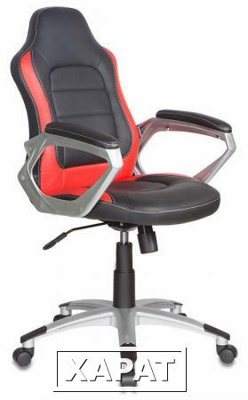 Фото Кресло руководителя БЮРОКРАТ CH-825S/BLACK+RD вставки красный сиденье черный искусственная кожа