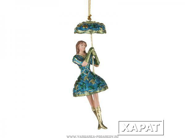 Фото Елочная игрушка леди с зонтом 14 см, без упак.