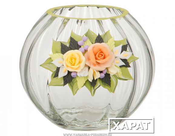 Фото Ваза декоративная рифленая нежная роза лепка диаметр 18 см,