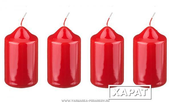 Фото Набор свечей из 4 шт, 8х4 см, красный лакированый