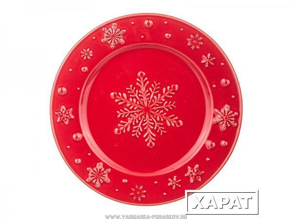 Фото Тарелка десертная снежинки красная диаметр 22 см. без упаковки