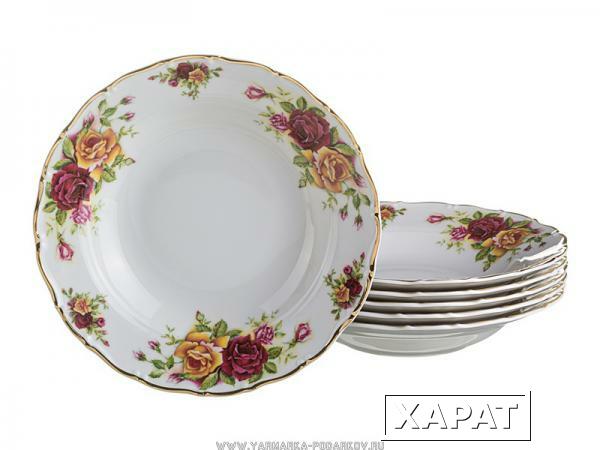 Фото Набор суповых тарелок английские розы , 6 шт, , диаметр 23 см