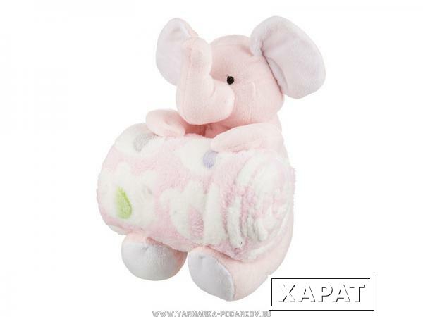 Фото Плед с игрушкой розовый слоник 100х75 см, , игрушка высота 25 см,
