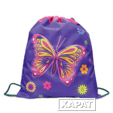 Фото Сумка для обуви ПИФАГОР для учениц начальной школы, фиолетовая/розовая, бабочка, 33х42 см