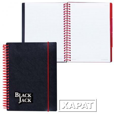 Фото Тетрадь-блокнот 150 л., A5, BRAUBERG (БРАУБЕРГ), клетка, обложка пластиковая, на резинке, 4 разделения, "Black Jack" ("Блэк Джек")