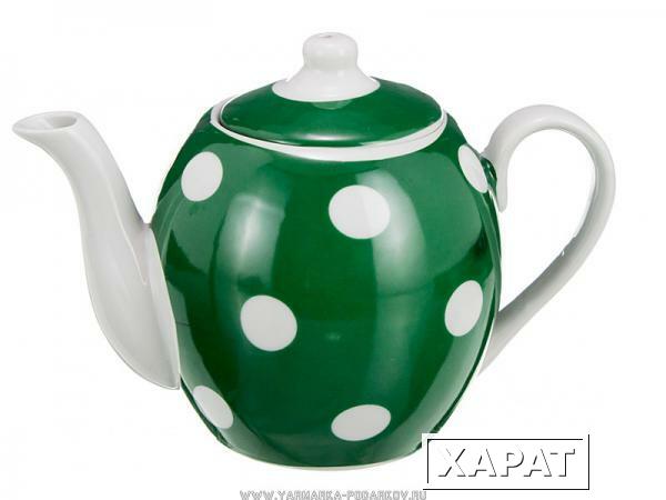 Фото Заварочный чайник белый горох на зеленом 550.мл,