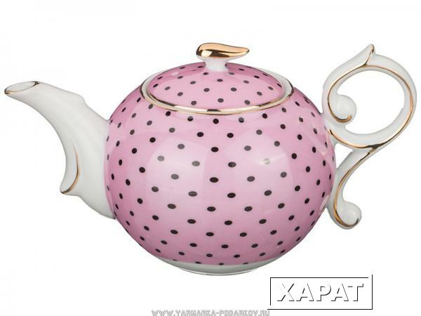 Фото Заварочный чайник розовый в горошек 300 мл,