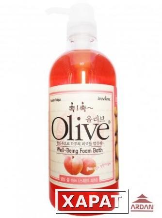 Фото 074725 Olive well-being foam bath (sweet peach) Пена для ванны/гель для душа с экстрактом оливы и персика, объем 0,75 л