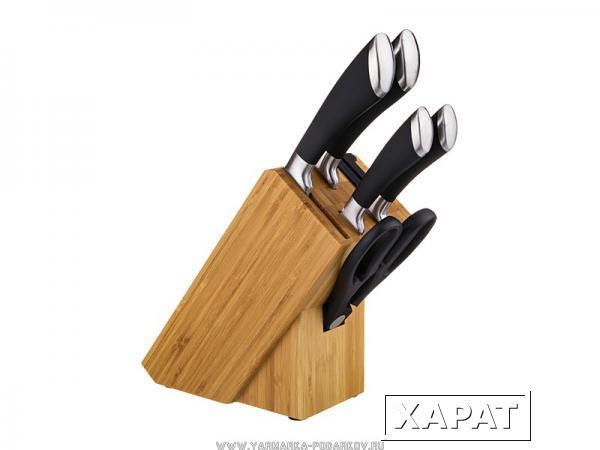Фото Набор ножей 6 пр.нжс на деревянной подставке с ножеточкой и ножницами