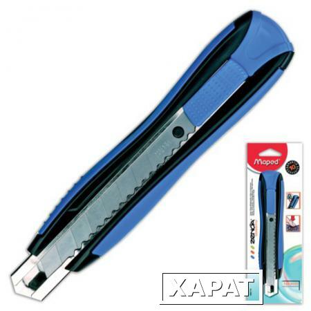 Фото Нож универсальный MAPED (Франция) "Zenoa", 18 мм, автофиксатор, резиновые вставкм, цвет корпуса черно-синий, блистер