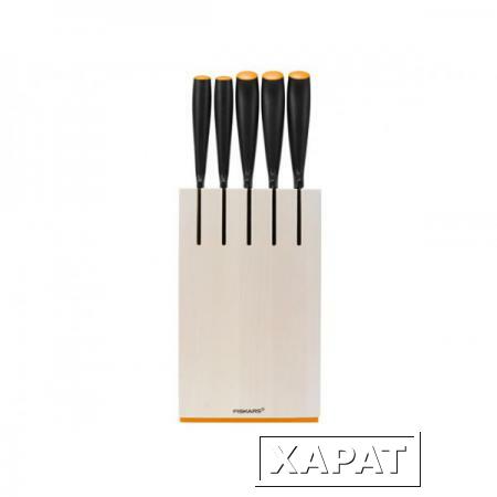 Фото Набор ножей 5 шт. с деревянным белым блоком Functional Form Fiskars (1014209) (FISKARS)